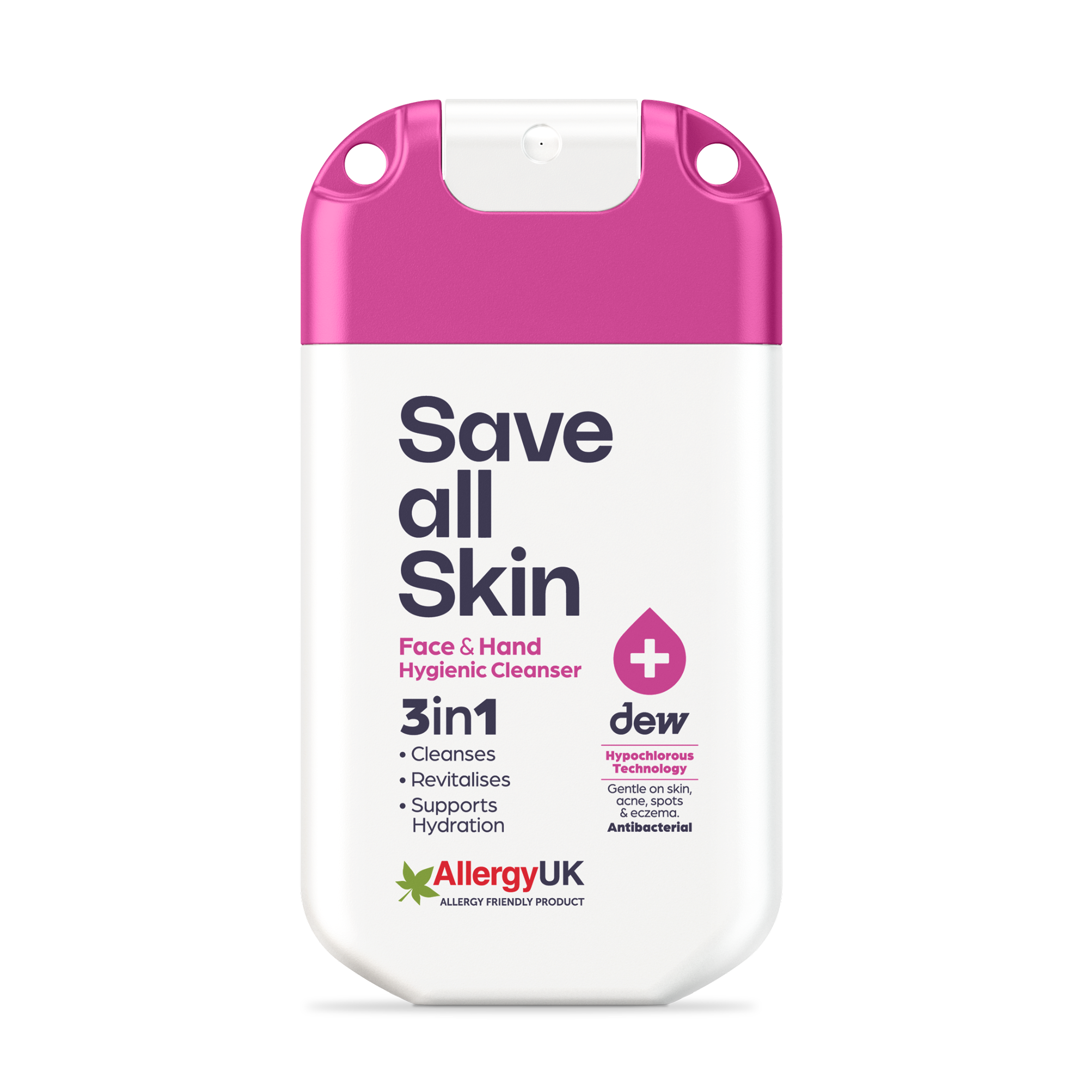 3-in-1 Face & Hand Hygienic Cleanser 30ml mist - Electric Fuchsia / White