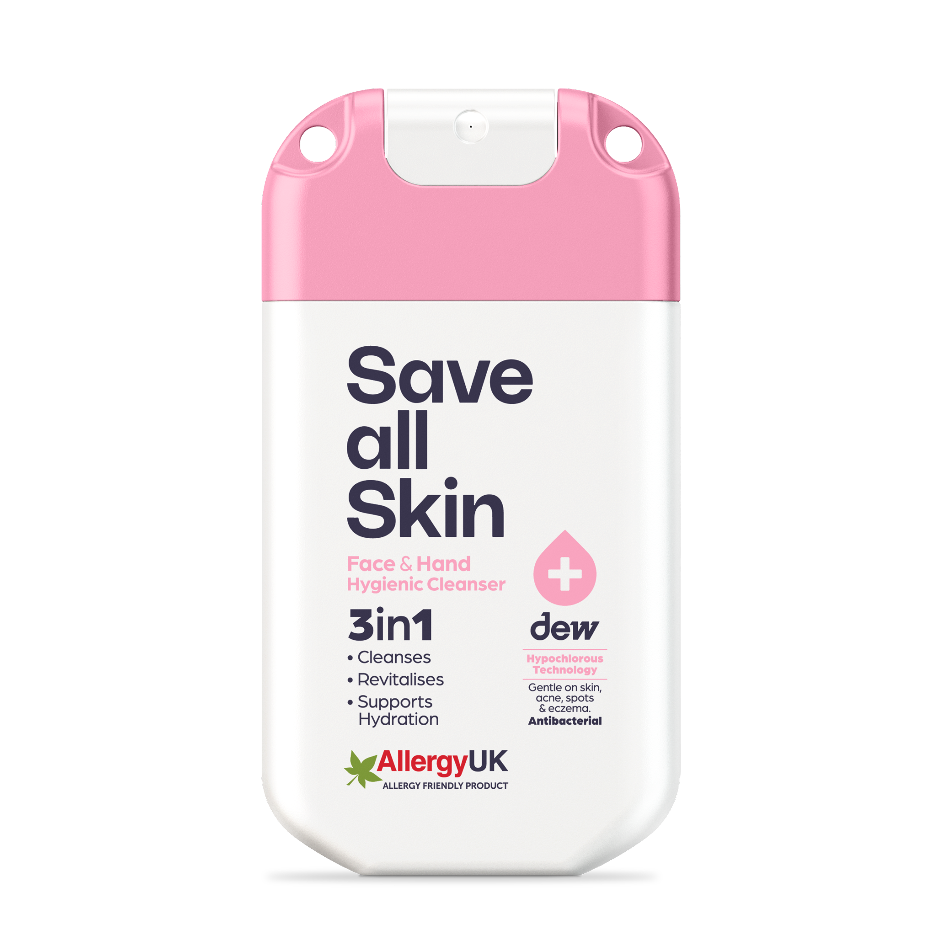 3-in-1 Face & Hand Hygienic Cleanser 30ml mist - Pop Pink / White